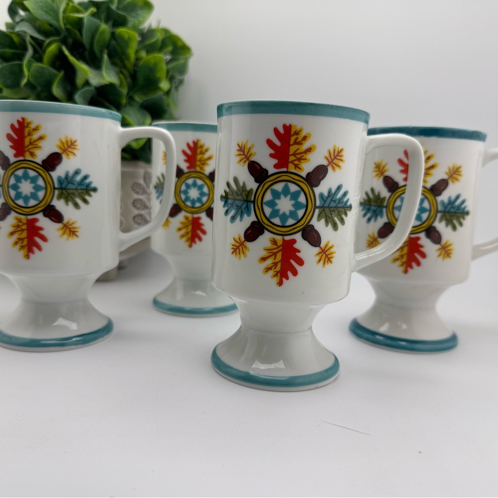 Vintage 70s Coffee Tea Mug Set Footed Made in Japan